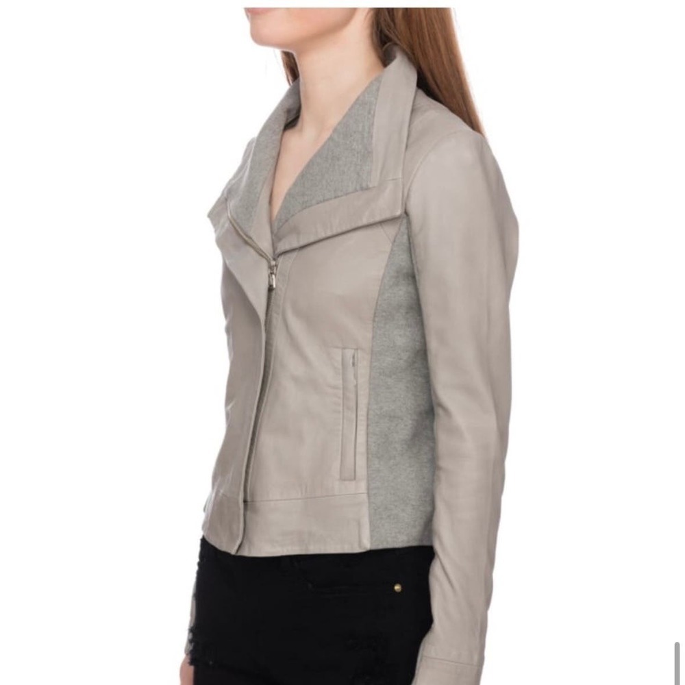Doma Joy Women's Biker Style Motorcycle Zip-Up Lamb Nappa Leather Jacket